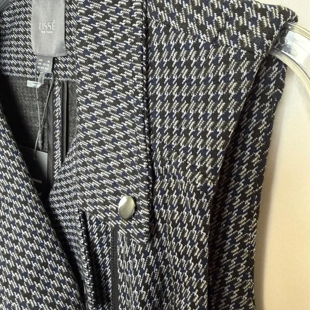 Lysse‎ New York Sleeveless Moto Houndstooth Ponte Dress Navy Black Size Med